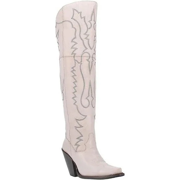 Dan Post® Ladies Loverly White Snip Toe Tall Leather Boots DP4377 - Picture 3 of 11